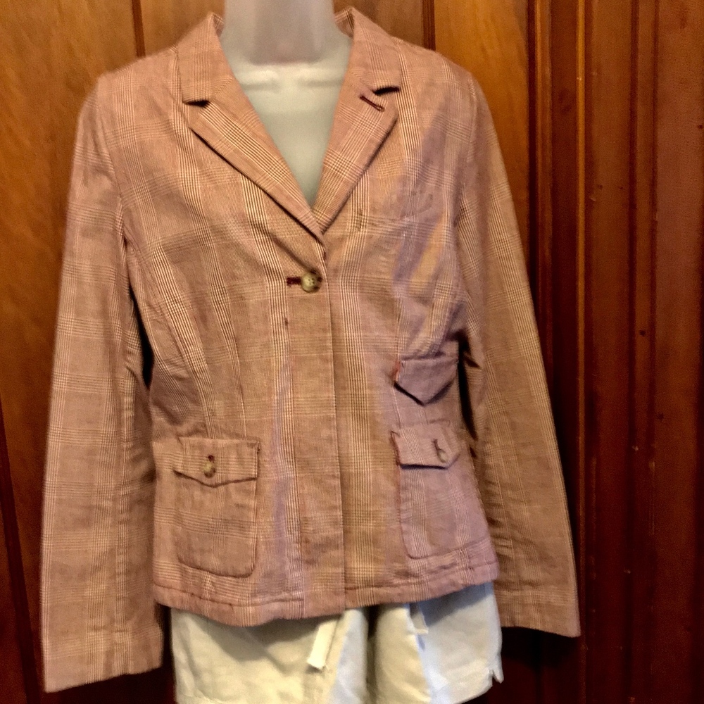 Cranberry plaid blazer, EUC, size 10